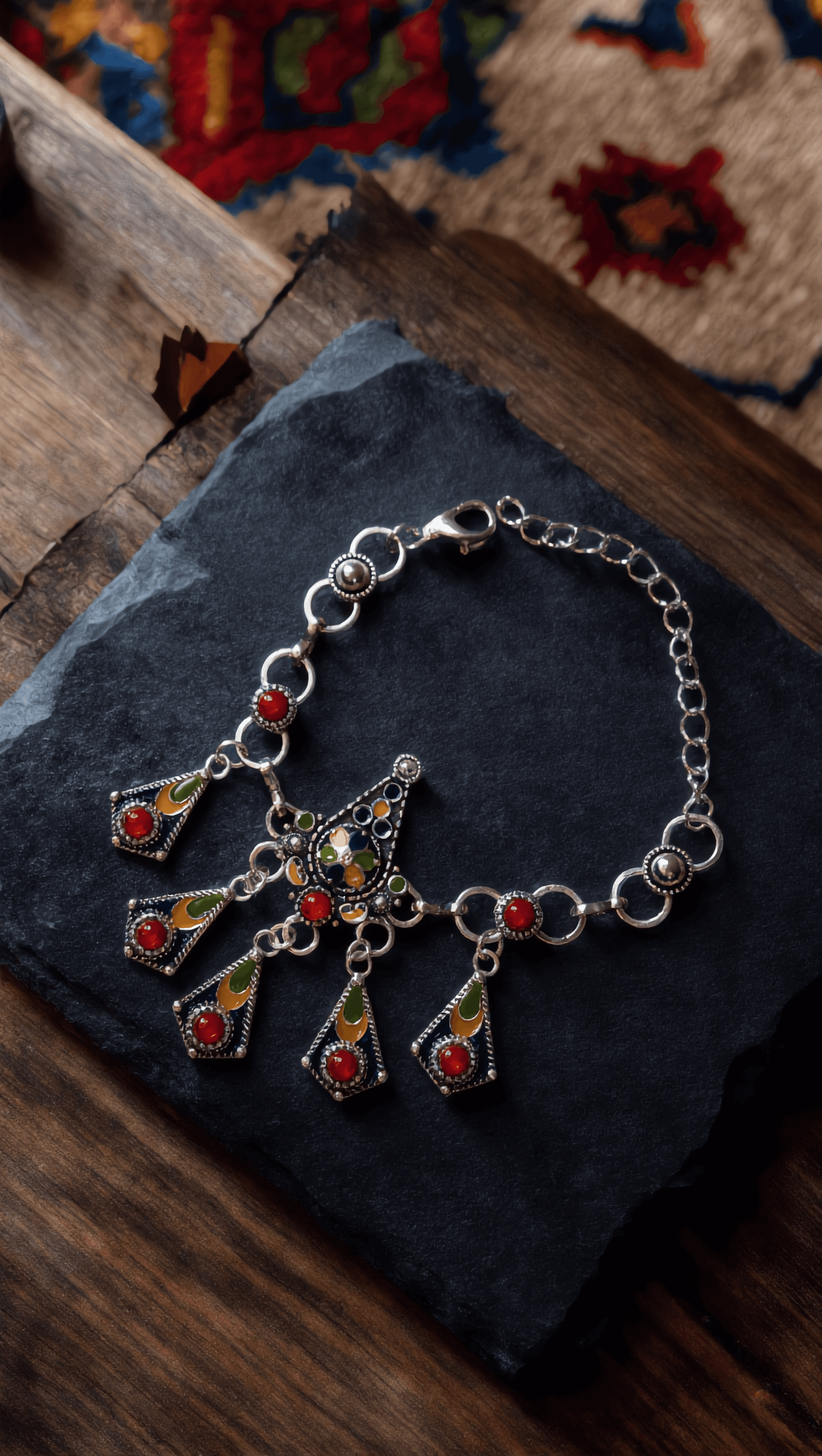 Parure Kabyle Émail Pendeloques | Collier Bracelet Bague Boucles d'Oreilles.
